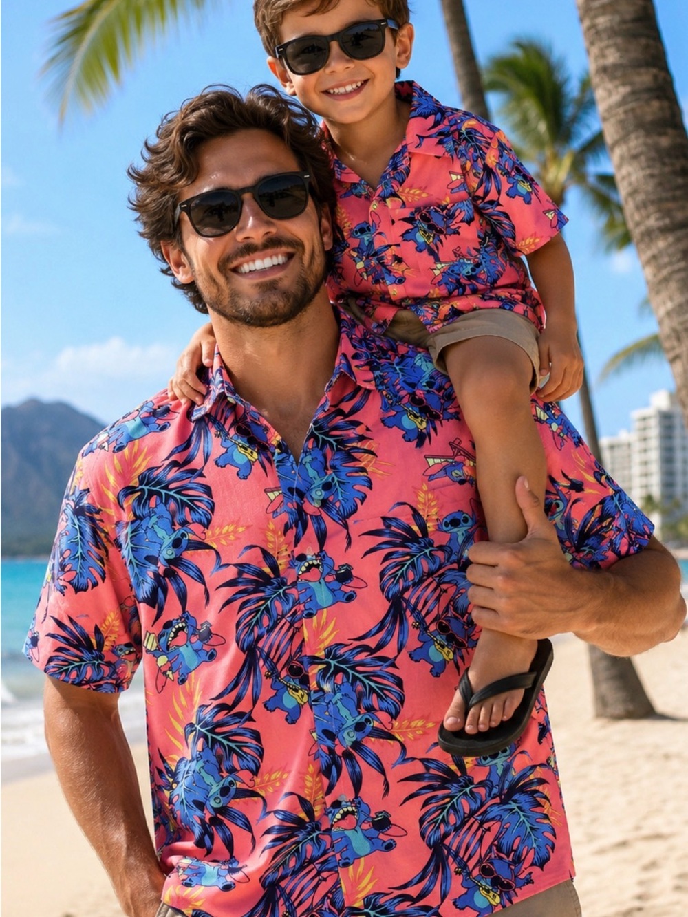 Disney Stitch Hawaiian Shirt Men's Large Pink Aloha Rayon Camp Button Up Resort